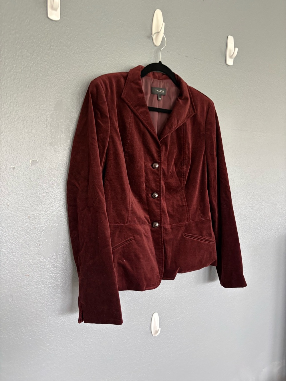 Talbots Size 12 Burgundy Velvet Blazer Jacket Cotton Stretch Academia - Picture 4 of 7